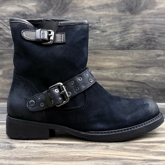 NIB Vintage Foundry Miriam 8 38.5 Black Suede Leather Moto Boots Booties - Picture 8 of 13